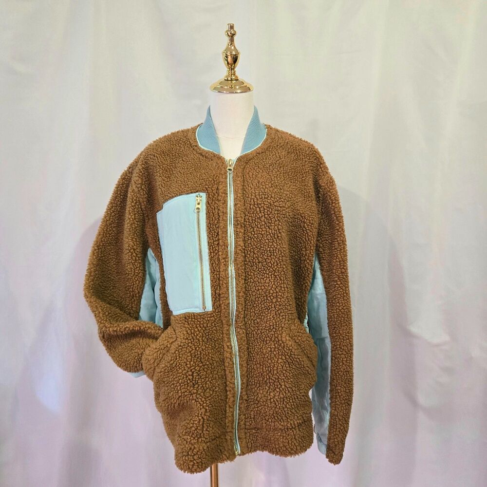 Free People We the Free Brown Sherpa Jacket with Teal accents - Size S